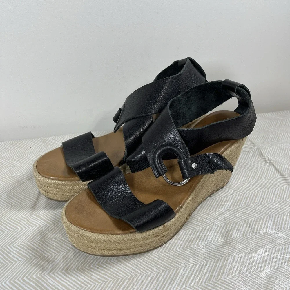 Inuovo Womens Freeman Espadrille Wedge Sandals Black Sz 39/9 Platform Y2K Preppy